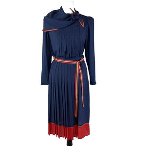 Vintage 80's Donna Morgan 2pc Top & Skirt Set sz 7 Navy Blue Red Sailor Boating